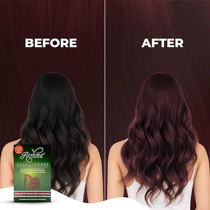 Reshma Beauty 30 Minute Henna Hair Color Infused with Organic Henna Lawsonia Inermis 100% Gray Coverage for Soft, Shiny Hair, Plant-Based Hair Dye—1.05 oz Pack of 1 (Wine Red)