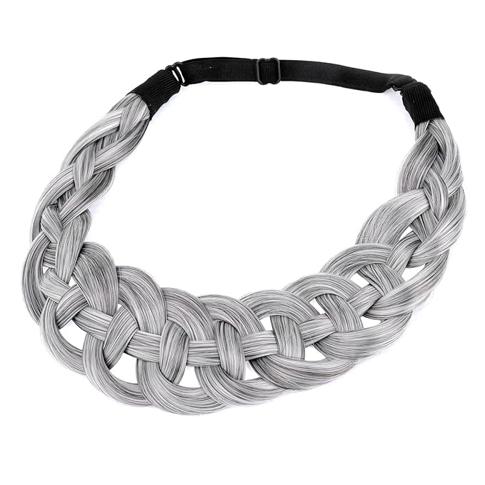 DIGUAN Hollow out Synthetic Hair Braided Headband Hairpiece Women Girl Beauty accessory for Women (Salt Pepper)