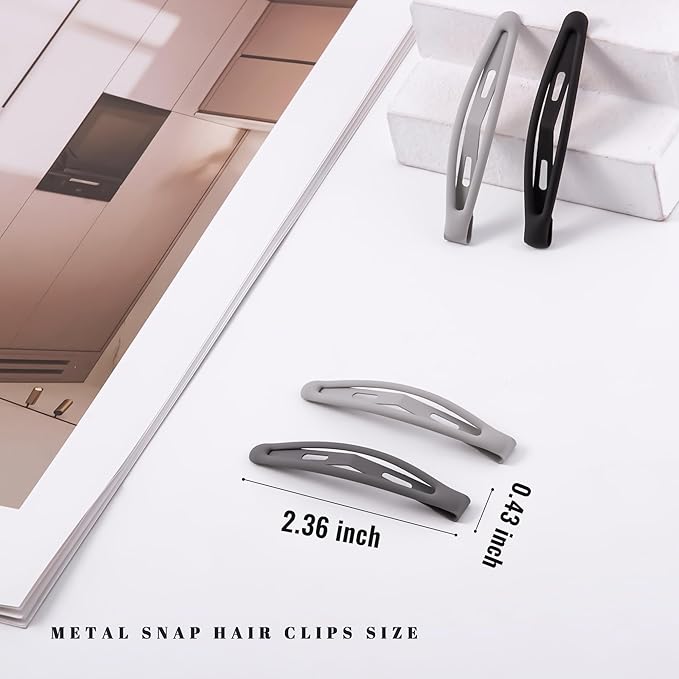 16 PCS Snap Hair Clips Metal Barrettes for Women Non Slip Barrettes for Thick and Thin Fine Hair,Matte Black Gray White,2.36 x 0.43 Inches.