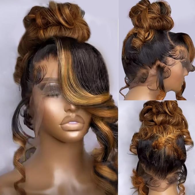 360 Lace Front Wigs Human Hair, Ombre, 30 Inch, Unprocessed Brazilian Virgin Hair, Medium Cap, Adjustable Straps, No Chemicals