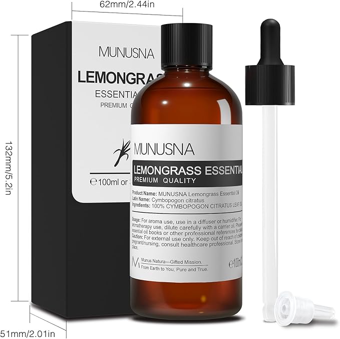 Lemongrass Essential Oil, 100% Natural & Pure Lemongrass Oil 100ML, Premium Grade Essential Oils Aromatherapy Scented Oils for Diffusers, Home Care, Skin, Laundry, Spray, Candle Soap Making
