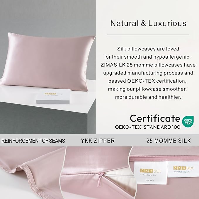 ZIMASILK 25 Momme 100% Pure Mulberry Silk Pillowcase for Hair and Skin Care, Highest Grade 6A Pillow Cases for Women, Long-Lasting Durablity, Gift for Women Men, 1Pc (Standard 20"x26", Light Plum)