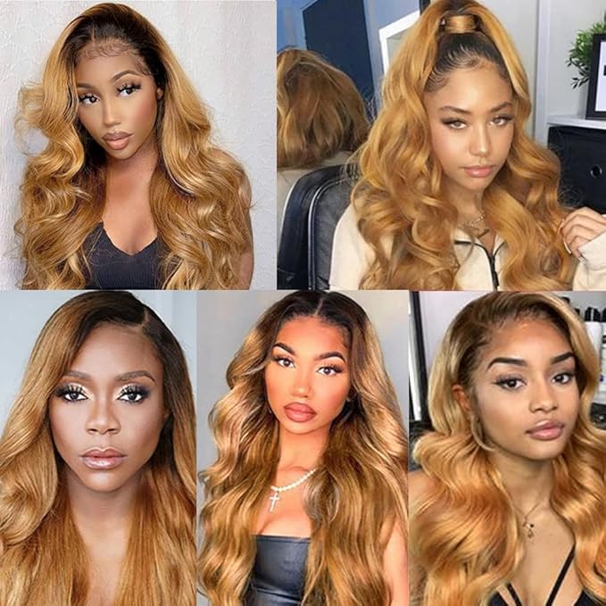 Ombre Bundles Human Hair 1b27 Body Wave Bundles 14 16 18 Inch Brazilian Virgin Remy Hair Extensions Double Weft 2 Tone Black and Honey Blonde Body Wave Bundle