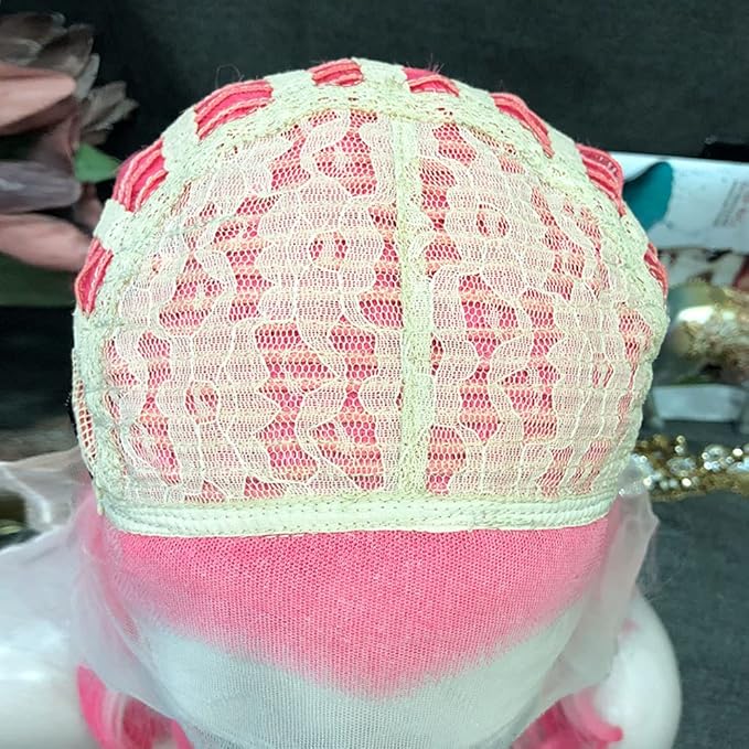 IMSTYLE Pink Blonde Lace Front Wigs Short Bob Wavy Wigs Synthetic Hair Wig Free Part with Natural Hairline Shoulder Length for Women (Blonde Pink)