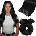 Moresoo Clip in Hair Extensions Real Human Hair Double Weft Human Hair Clip in Extensions Straight Jet Black #1 5pcs 80g 16inch