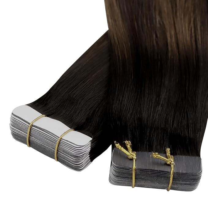YoungSee Tape in Human Hair Extensions Brown Balayage Tape in Extensions Human Hair Dark Brown Tape-in Hair Extension Ombre Human Hair Tape-in Extension Long Hair 20 Inches 20pcs 50g