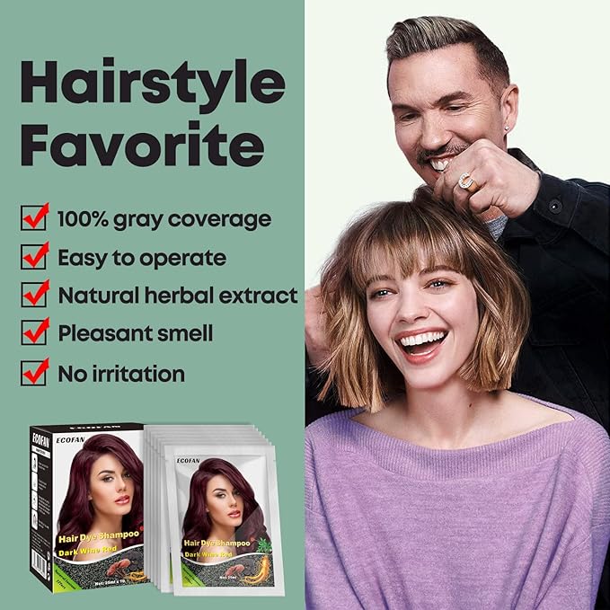10 PCS Dark Wine Red Hair Dye Shampoo 3 in 1, Burgundy Hair Dye for Men Women, Red Hair Shampoo - Easy To Use, Long Lasting Herbal Red Hair Dye (Dark wine red)