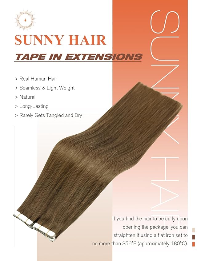 Sunny Hair Tape in Hair Extensions Real Human Hair Invisible Remy Hair Extensions Tape ins for Women Light Brown 14 inch 20Pcs