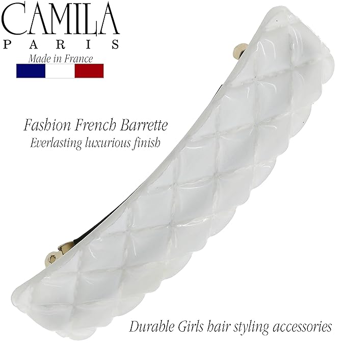 Camila Paris CP3248 French Hair Barrette Clip for Girls, White Shell, Rubberized Metal Closure Strong Hold Grip Hair Clips for Women, No Slip Durable Styling Girls Hair Accessories, Made in France