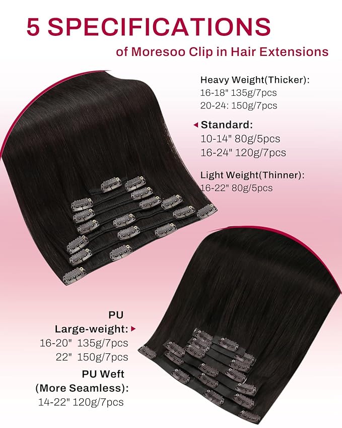 Moresoo Seamless Dark Brown Hair Extensions Clip ins for Thick Hair Invisible Clip in Hair Extensions Human Hair Dark Brown Pu Weft for Women Straight 150g/7pcs 22in