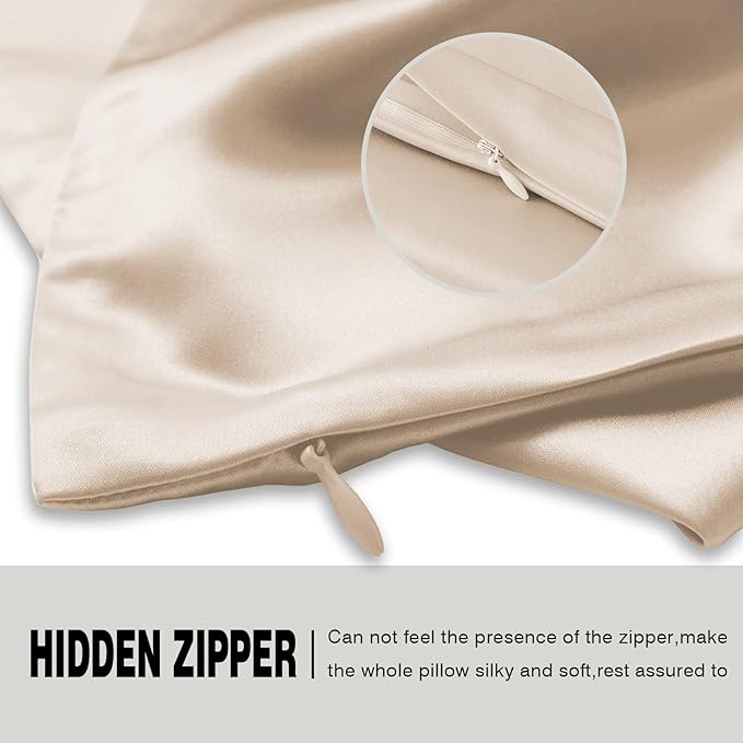 Natural Mulberry Silk Pillowcase for Hair and Skin Standard Size 20"X 26" with Hidden Zipper Soft Breathable Smooth Cooling Covers for Sleeping(Champagne,Standard,1Pcs)