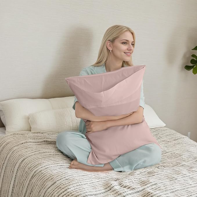 TELUS Pillow Cases King Size 2 Pack, Bamboo Rayon Cooling Pillowcases with Envelope Closure, Cool Breathable Pillow Case for Hot Sleepers & Night Sweats, 20x36 inches, Pink