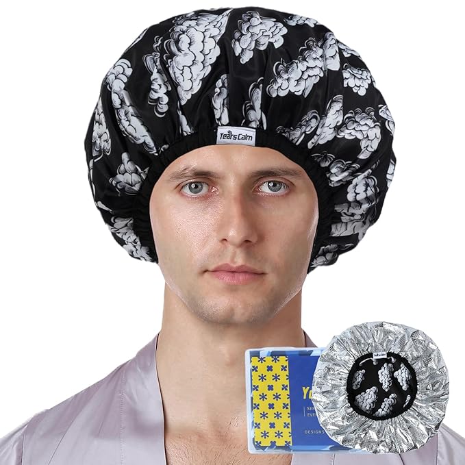 Years calm Shower Cap for Men, Waterproof & Heat-Retaining Hair Treatment Cap – Reusable Men’s Shower Cap with Foil Lining, Elastic Band, for Steam Care, Hair Mask & Oil Conditioning