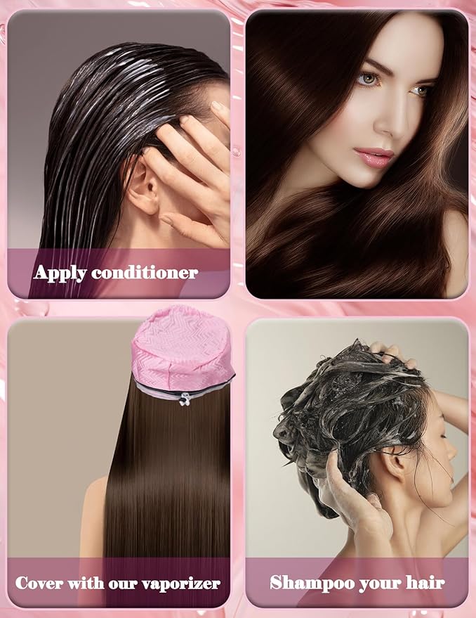 Hair Steamer Cap for Deep Conditioning, Adjustable Electric Heat Cap with 2 Heat Settings, Heated Hair Cap for Oil Treatment and Hair Spa, Portable Thermal Cap 110‑220V US Plug