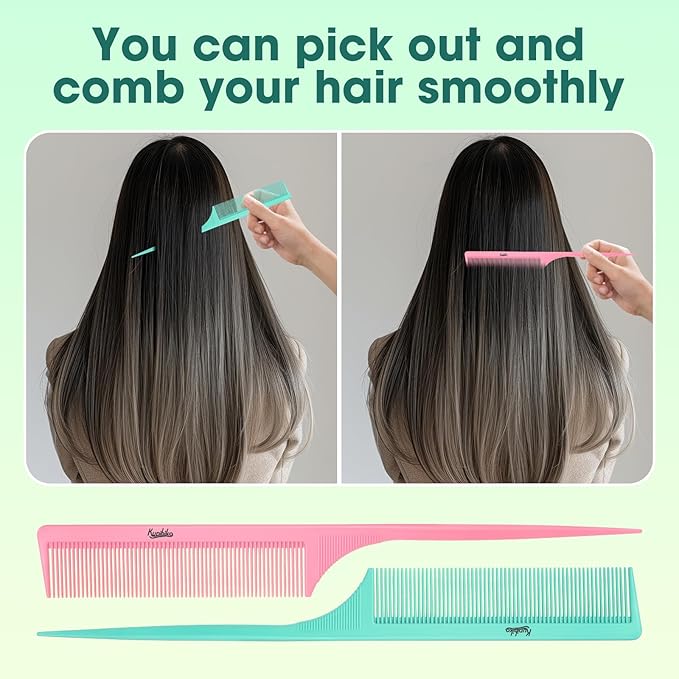 Rat Tail Comb for Women: 2pcs Fine Tooth Parting Tip Carbon Fiber Root Teasing Anti Static Combs （Green, Pink）