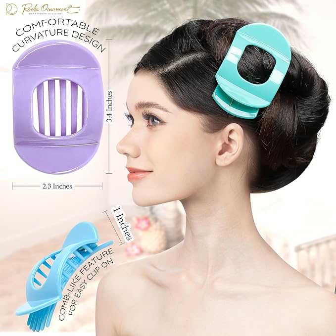 RC ROCHE 6 Pcs Flat Claw Hair Clips for Women Thick Hair French Round Duckbill Square Secure Strong Hold Grip Clamps Barrettes Curved No Slip No Crease Plastic Styling Cute, Medium Pastel