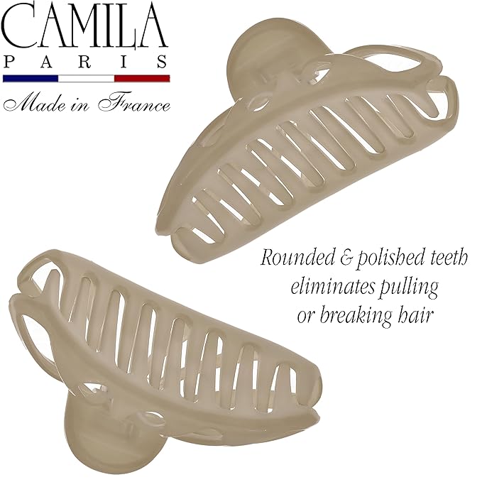 Camila Paris CP3635 French Hair Clip for Women Thick Hair for Long Curly Wavy Hair, Brown, Girls Hair Claw Clips Fashion Styling Hair Accessories for Women, Strong Hold No Slip Grip, Made in France