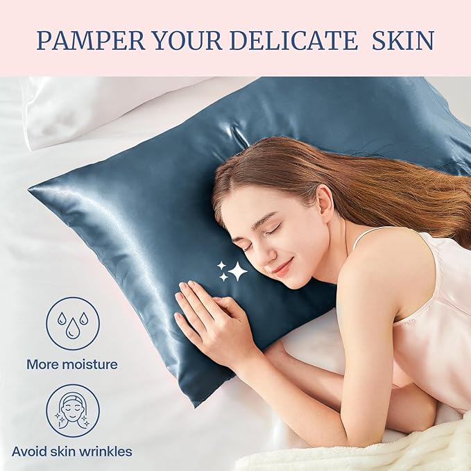 BEDELITE Satin Pillowcase for Hair and Skin, Super Soft and Cooling Similar to Silk Pillow Cases 2 Pack with Envelope Closure, Gift for Women Men(20"x40" King Size, Bluesteel)