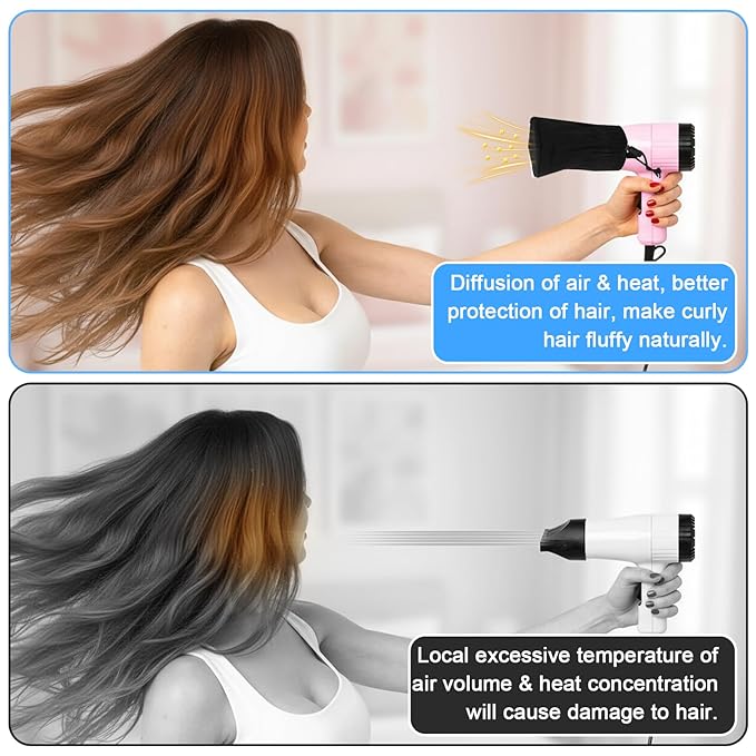 Hair Dryer Diffuser Sock, Heat Protection Cap, Fits Most Standard Blow Dryers, Portable Foldable Attachment for Curly Wavy Hair, Foldable Travel Diffuser Sock with Elastic Band