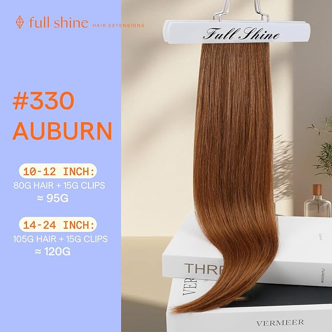 Full Shine Auburn Hair Extensions for Women Ginger Clip in Hair Extensions for Party 20 Inch 120 G 7 Pcs