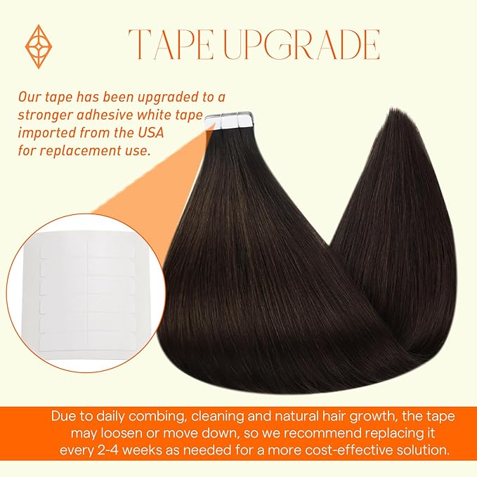 Full Shine Brown Tape in Hair Extensions Human Hair Color 2 Darkest Brown 10 Inch Human Hair Tape ins Double Sided Tape in Extensions Skin Weft Tape Extensions 30 Grams 20 Pcs for Women