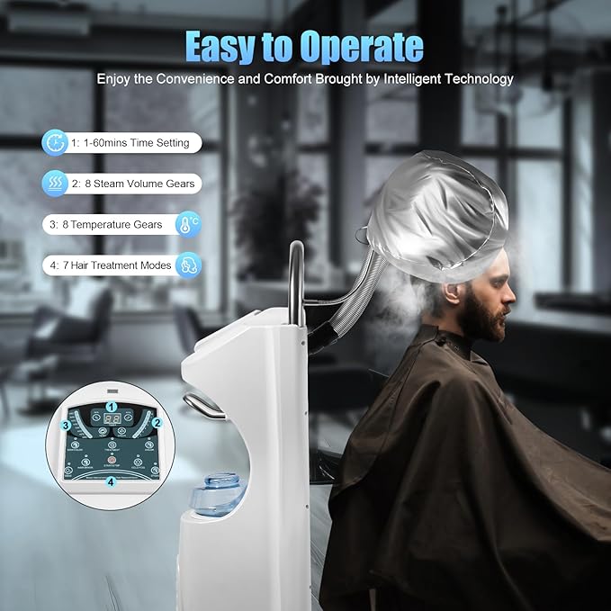 7 in 1 Professional Hair Steamer, Freestanding Hair Treatment Machine with Wheels, Professional O3 Ozone Hooded SPA, for Homes, Spas, Barber Shops, Beauty Salons