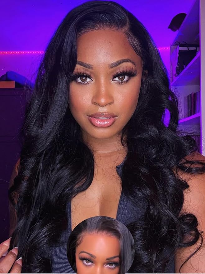 Julia Hair Body Wave Glueless 13x4 Lace Front Wigs Human Hair 12A Pre Cut Lace Frontal Wig Pre Bleached Bye Bye Knots Pre Everything Put on and Go 180% Density Fast Wear Wigs Natural Color 22 Inch