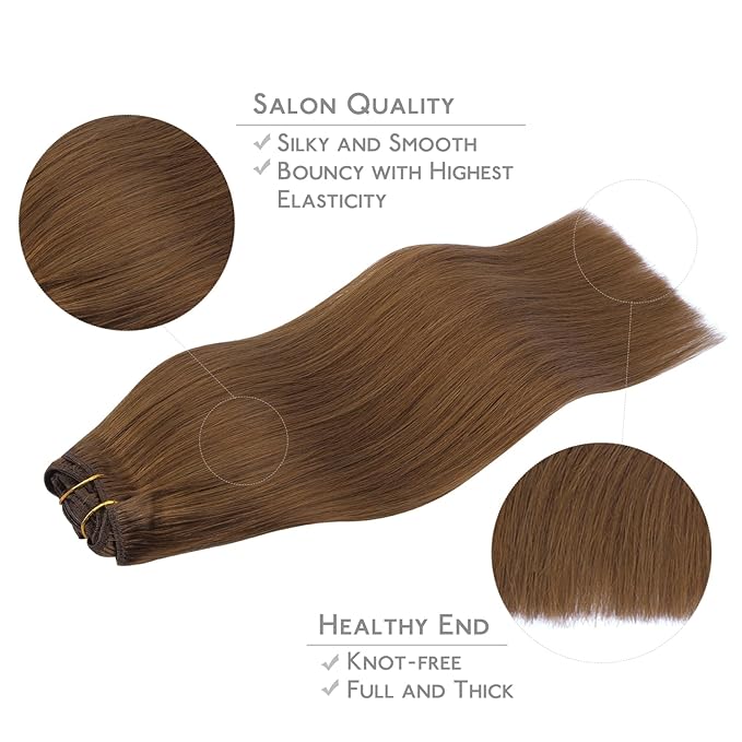WENNALIFE Clip in Hair Extensions, 150g 14 Inch 9pcs Light Auburn Brown Human Hair Extensions Thicker Clip in Hair Extensions Real Human Hair Clip Set Double Weft