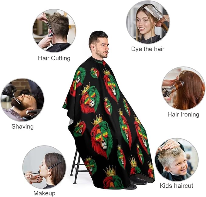 Women Rasta Flag Reggae King Lion Black Haircut Barber Cape Cover, Extra Large Hairdressing Apron for Home Stylists, Easy Clean