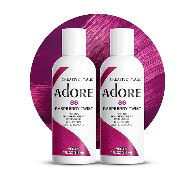 Adore Semi Permanent Hair Color (086 Raspberry Twist) | Vegan & Cruelty-Free Pink Hair Dye | No Ammonia, No Peroxide, No Alcohol | 4 Fl Oz Each (Pack of 2)