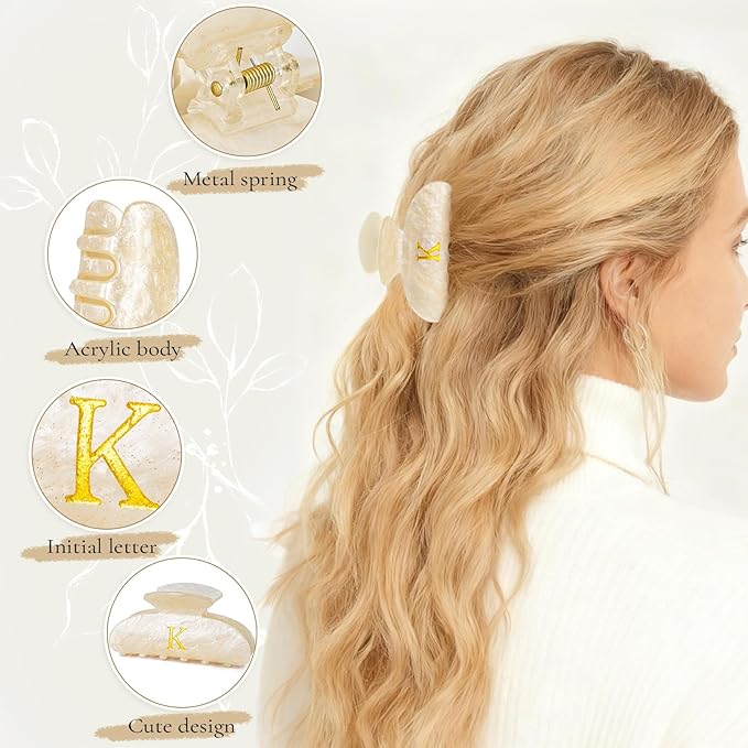Gifts for Women,Gifts for Coworkers Bride Hair Claw Clips Acrylic Initial Hair Clips | Large Hair Claw for Girls - Teen Girl Cute Trendy Stuff - Gold,G