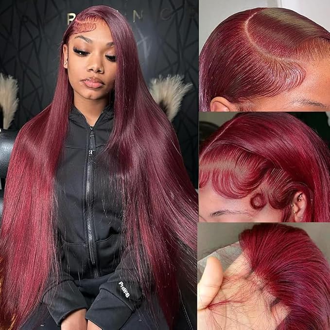 28 Inch 99J Burgundy Lace Front Wigs Human Hair 200 Density 13x6 Straight Lace Frontal Wigs Human Hair Red Wig Wine Red Lace Front Wigs Pre Plucked Glueless