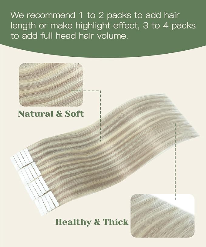 SURNEL Injection Tape in Hair Extensions Human Hair #18P60 Ash Blonde with Platinum Blonde Injected Tape in Hair Extensions Seamless Tape ins 14inch 20pcs 30g(#18P60,14)