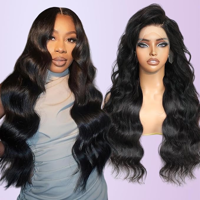 210% Density 13x6 Full Lace Frontal Wigs Human Hair 12A Body Wave Brazilian Virgin Human Hair Pre Plucked HD Transparent Lace Glueless Wigs Human Hair with Baby Hair 24 Inch