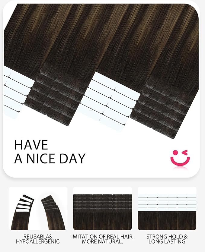 Youngsmile Invisible Tape in Hair Extensions Human Hair #2/6/18 Dark Brown to Dirty Blonde 20pcs 30g 14 Inch Injection Tape in Hair Extensions Human Hair (#2/6/18,14'')