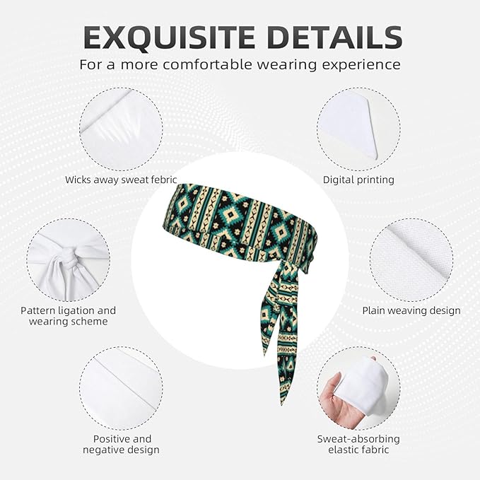 Boys Girls Tribal Navajo Aztec Geometric Ethnic Pattern Sports Sweatband Multi Style Beauty Skinny Hair Band Headdress for Yoga Travel Spa