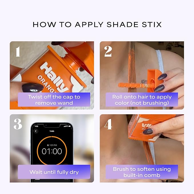 Hally Hair Temporary Hair Color, Shade Stix (Orange) - Hair Makeup Accessories for Kids, Teens & Adults - 12 ml Washable Hair Chalk & Dye for Festivals, Sporting Events & Parties