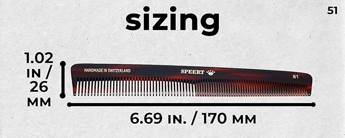 #51 Handmade Wide Narrow Tooth Comb Tortoise Havana Acetate Thick Coarse Curly Thin Fine Straight Hair Detangling Parting Grooming Teasing Hair Styling Hairdresser Barber Hairdressing Wet Dry