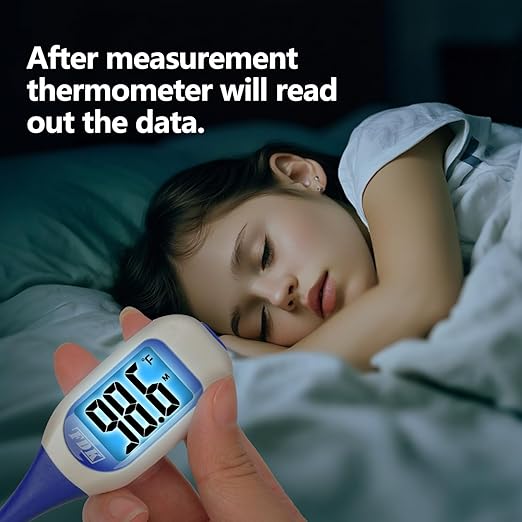 Large LCD Screen Digital Thermometer for Fever, 10 Seconds Fast & Accurate Readings, Large LCD Dual Color Backlight Flexible Tip Ideal for Adults Kids and Babies FSA
