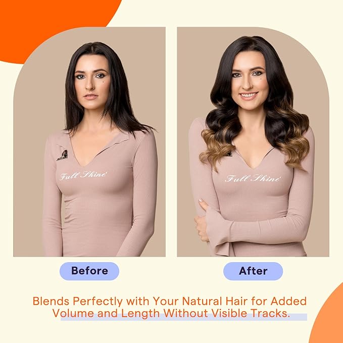 Full Shine Hair Extensions Real Human Hair Tape in Color 1B Off Black Fading to 6 and 27 Honey Blonde Straight Seamless Skin Weft Remy Tape in Extensions Human Hair 14 Inch 20PCS 50g Add Volume