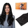 DOORES Clip in Remy Hair Extensions, 24 Inch 120g 7pcs Natural Black, Human Hair Extensions Straight Thick Weft for Women