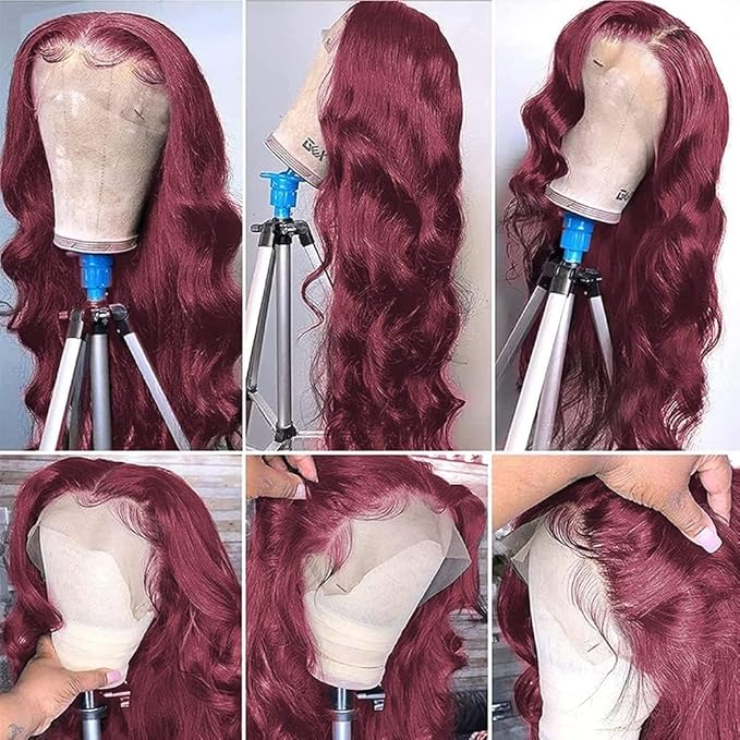 Burgundy Wig Human Hair 13x4 99j Burgundy Lace Front Wigs Human Hair Pre Plucked HD Transparent Lace Frontal Wigs Red Colored Wig 22 Inch