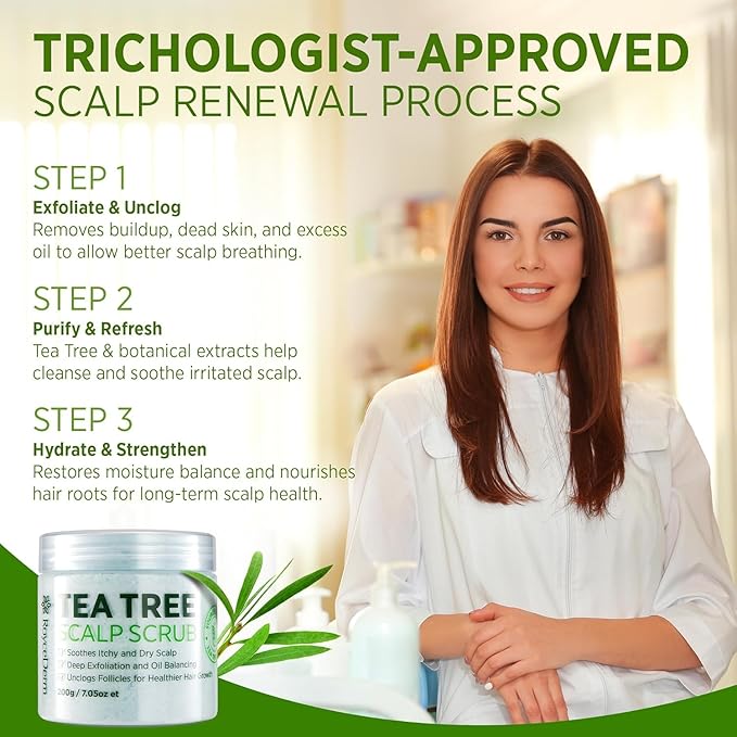 Roycederm Tea Tree Antifungal Scalp Care Set – Pre-Shampoo Scrub + Tea Tree Antifungal Shampoo + Hydrating Conditioner – Itchy & Dry Scalp Relief, Dandruff & Folliculitis Treatment