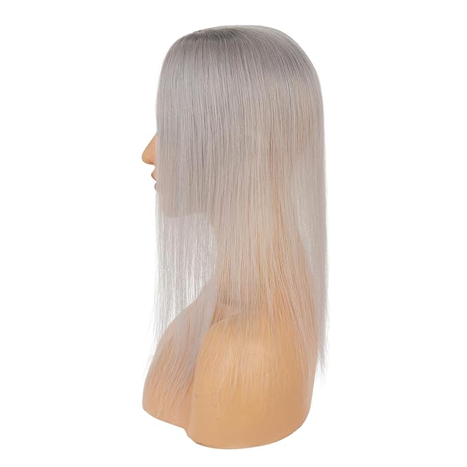 Hairro Human Hair Toppers Free Parted, 3.5x4.7" Base Hand-wovened 100% Real Hairpieces, with Invisible Clips-in for Women, for High Hairline/Adding Volume on Top, 14 Inch Grey