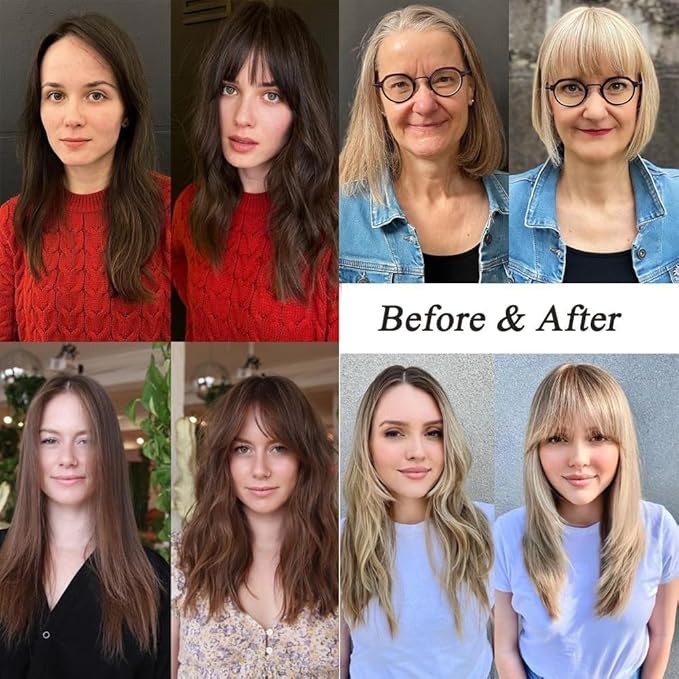 Clip in Bangs Dark Brown Color 100% Real Human Hair Wispy Clip on Bangs Extensions Fringe with Temples Hairpieces for Women
