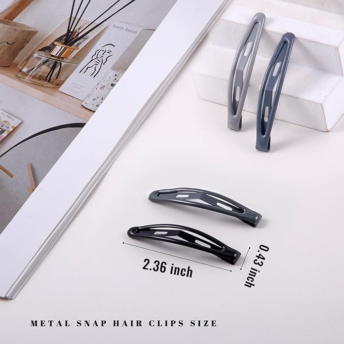 16 PCS Snap Hair Clips Metal Barrettes for Women Non Slip Barrettes for Thick and Thin Fine Hair,Bright Black Multiple Gray,2.36 x 0.43 Inches.