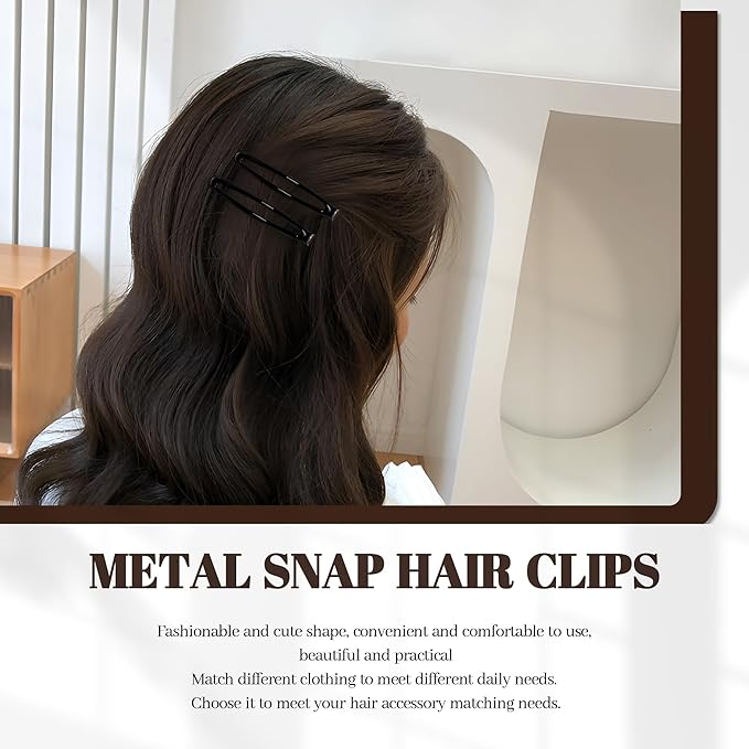 16 PCS Snap Hair Clips Metal Barrettes for Women Non Slip Barrettes for Thick and Thin Fine Hair,Bright Black,2.36 x 0.43 Inches.