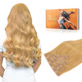 DOORES Seamless Clip in Hair Extensions, Honey Blonde 110g 7pcs 14 Inch, Thick Clip in Human Hair Extensions Straight Trick Seamless Invisi Edge Weft