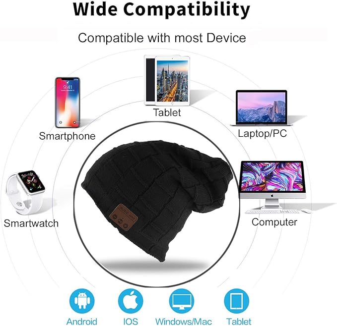 Wireless Beanie Hat for Men Women Wireless Headset Headphones Music Audio Unisex Women Boys Girls Winter Cap with Mic Stereo Speaker Handsfree Outdoor Sports Earphones