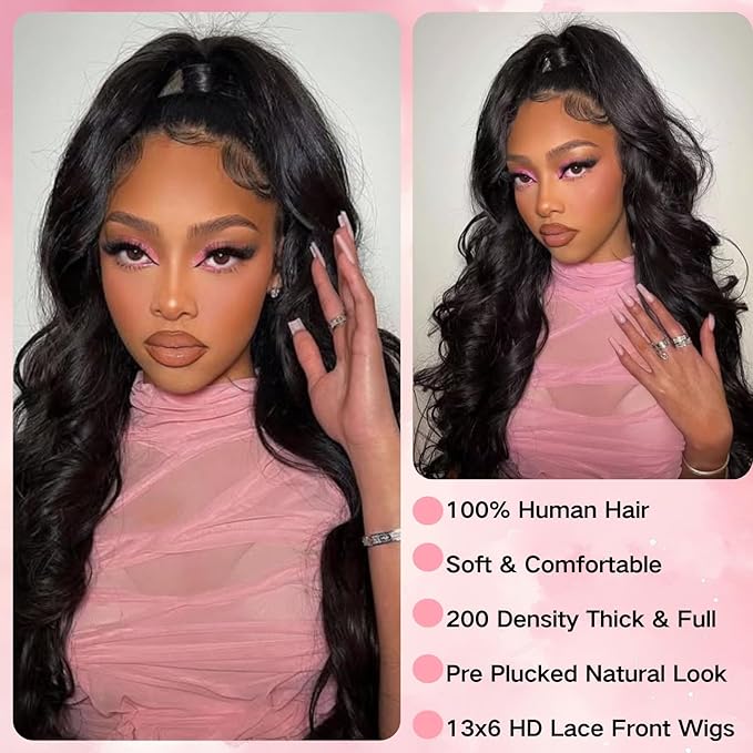 30 Inch 13x6 Body Wave Lace Front Wigs Human Hair 200 Density HD Transparent Lace Front Wigs for Black Women Glueless Frontal Wigs Human Hair Pre Plucked